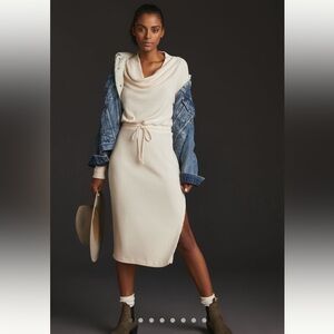 Anthropologie Daily Practice Cowl Neck Cream Midi Sweater Dress 2X